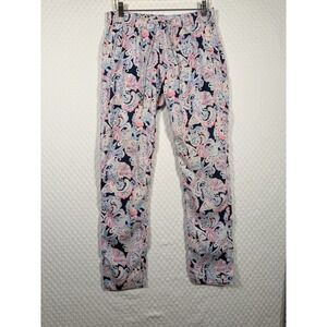 Lilly Pulitzer Aden Pants Womens S Blue Pink Print Linen Elastic Waist Seashell